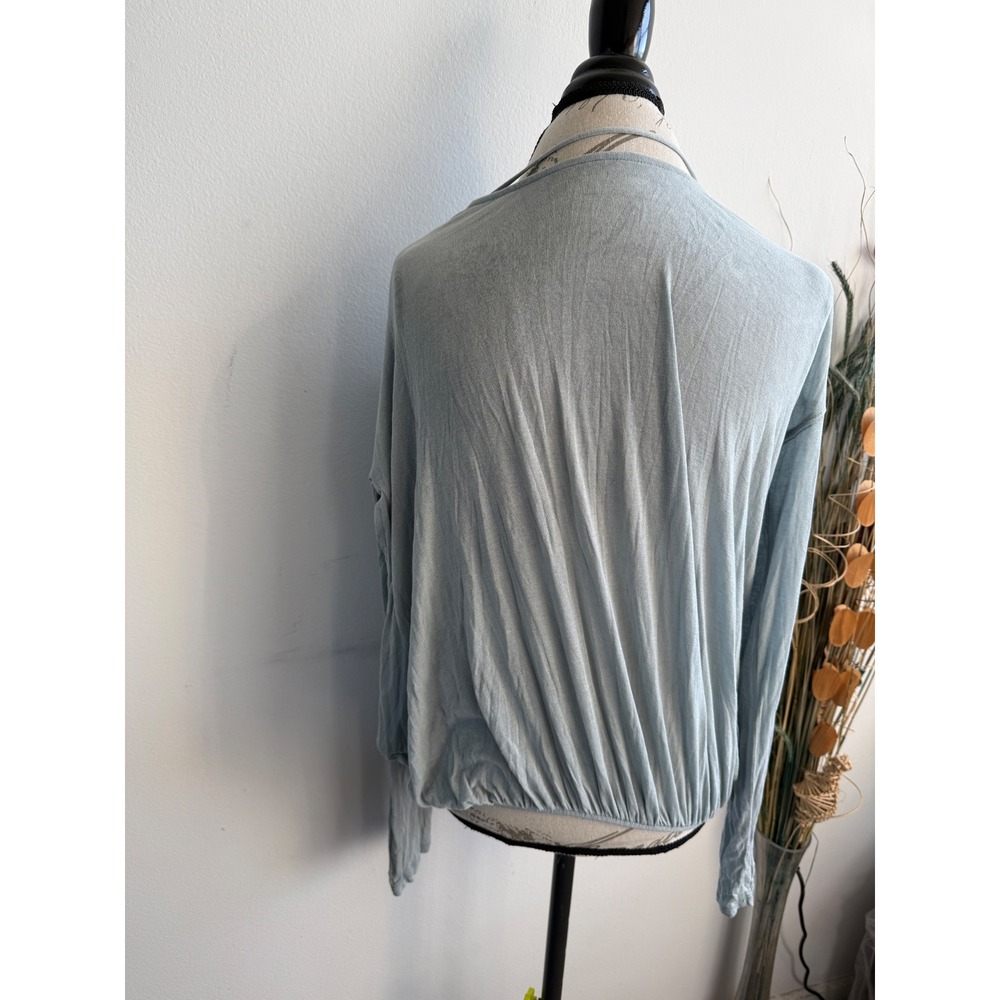 Free People Womens Surplice Wrap Top Dusty Blue Deep V-Neck‎ Long Sleeve Large